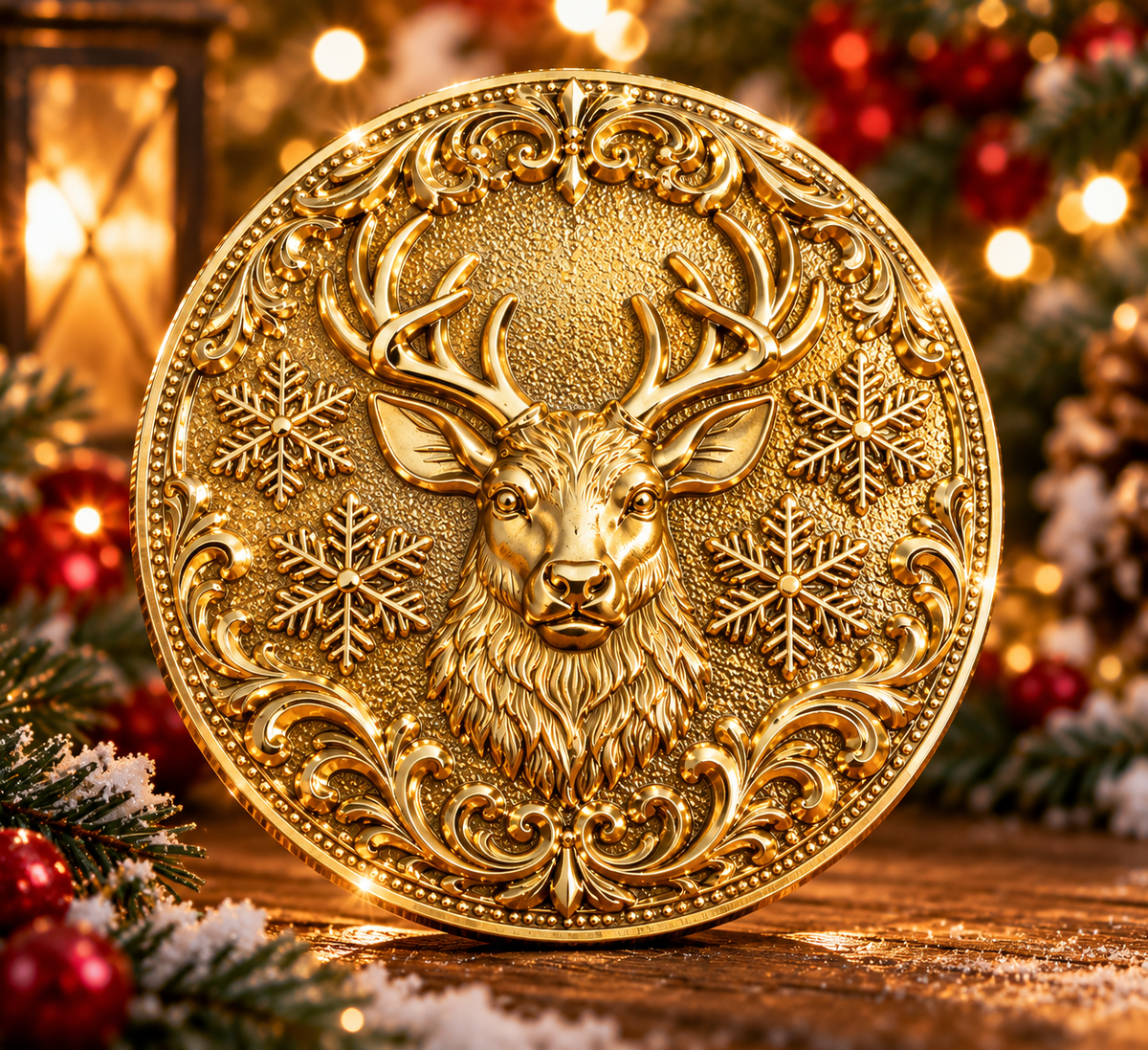 Large 5.5" Reindeer Belt Buckle for up to 4" Belt - Bright Gold