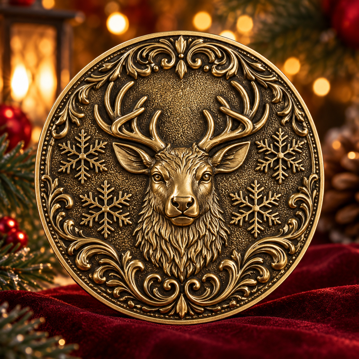 Small 4" Reindeer Belt Buckle for up to 3" belt - Antique Gold
