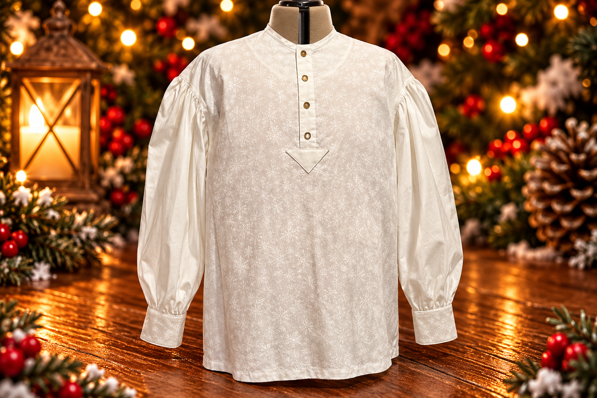Pre-Order Puffy Sleeve Shirt - White w/ White Snowflakes