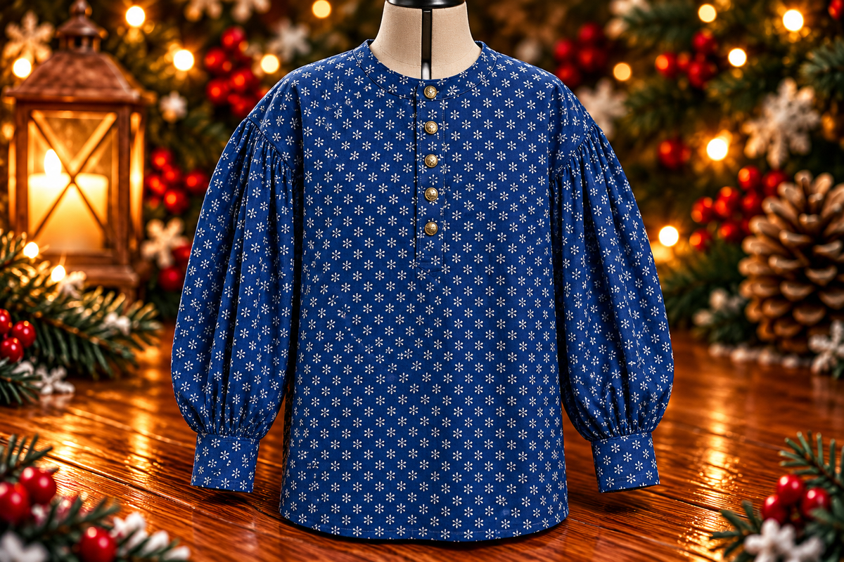 Pre Order Puffy Sleeve Shirt - Blue w/ White Snowflakes