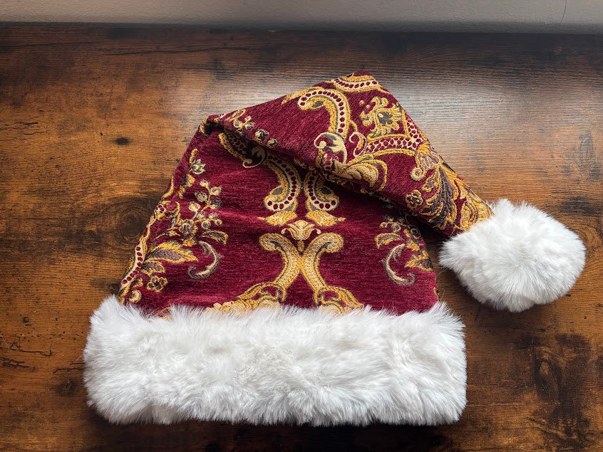 23.5" Burgundy with Gold Damask Hat