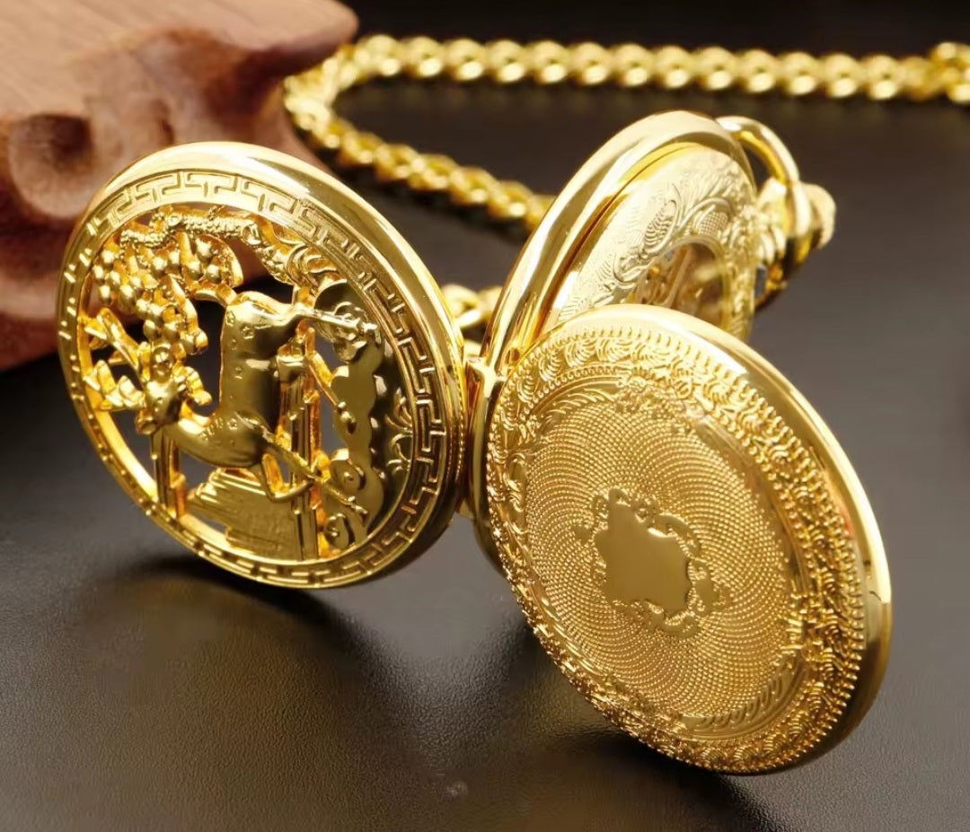 Gold Reindeer Pocket Watch
