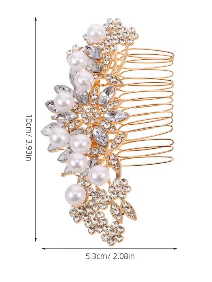 Mrs. Claus Gold Pearl & Flower Hair Piece