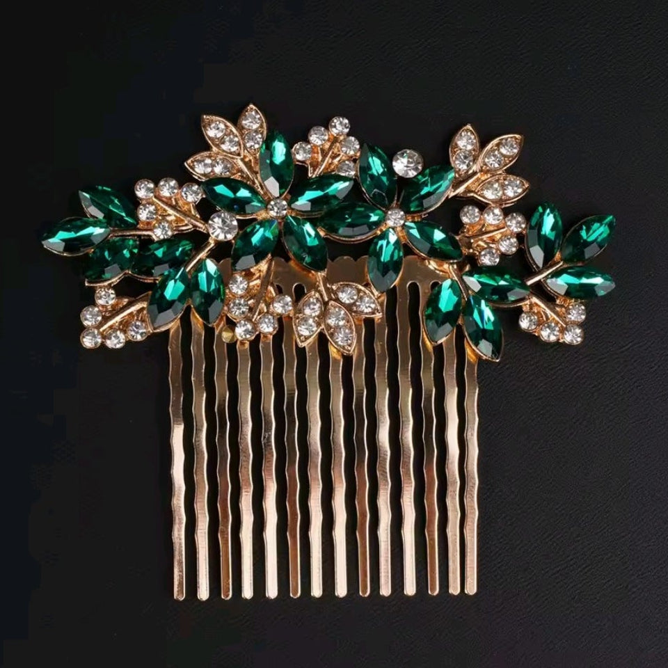 Mrs. Claus Green Gem Gold Hair Comb