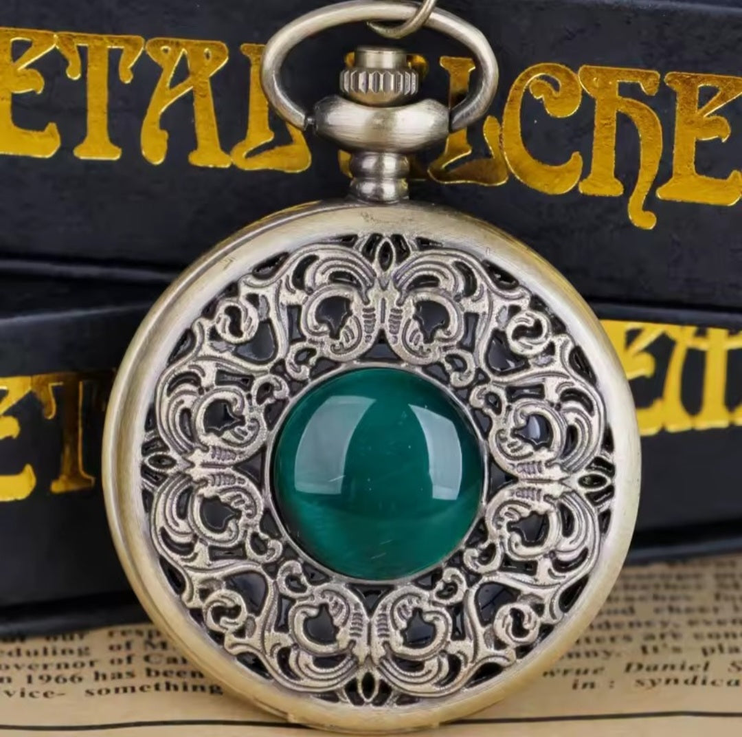 Bronze w/Green Gem Pocket Watch