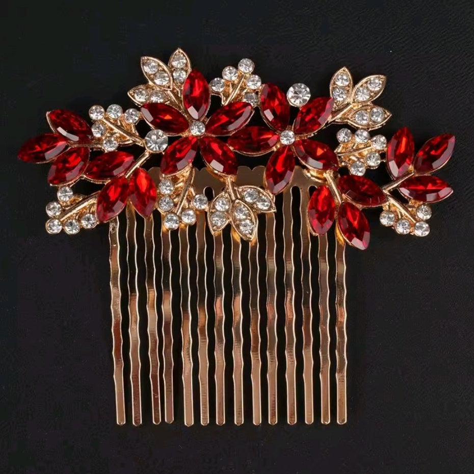 Mrs. Claus Red Gem Gold Hair Comb