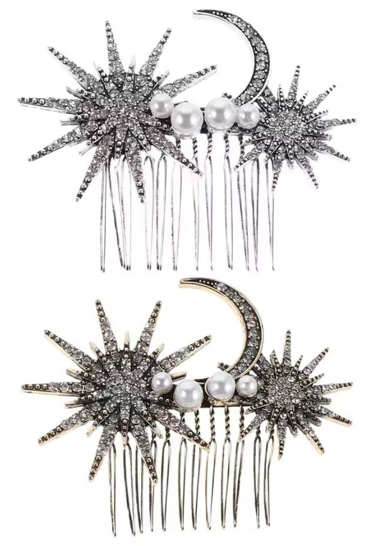 Mrs. Claus Silver Stars & Moon Hair Piece