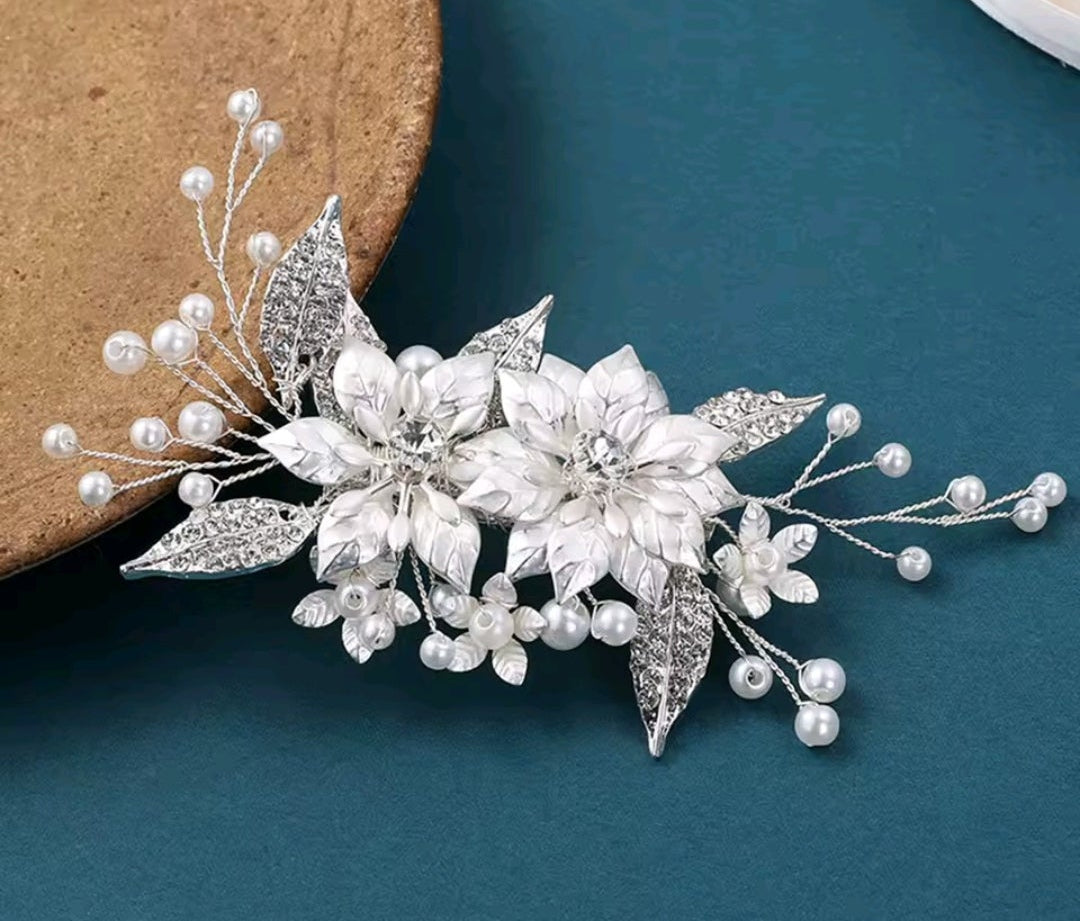 Mrs. Claus Silver Poinsettia Hair Clip