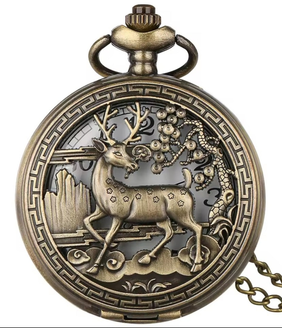 Antique Gold Reindeer Pocket Watch