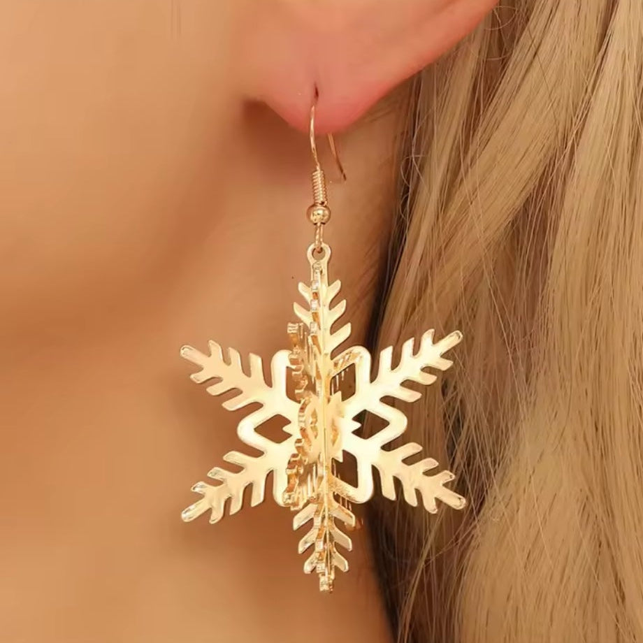Gold Snowflake 3D Earrings