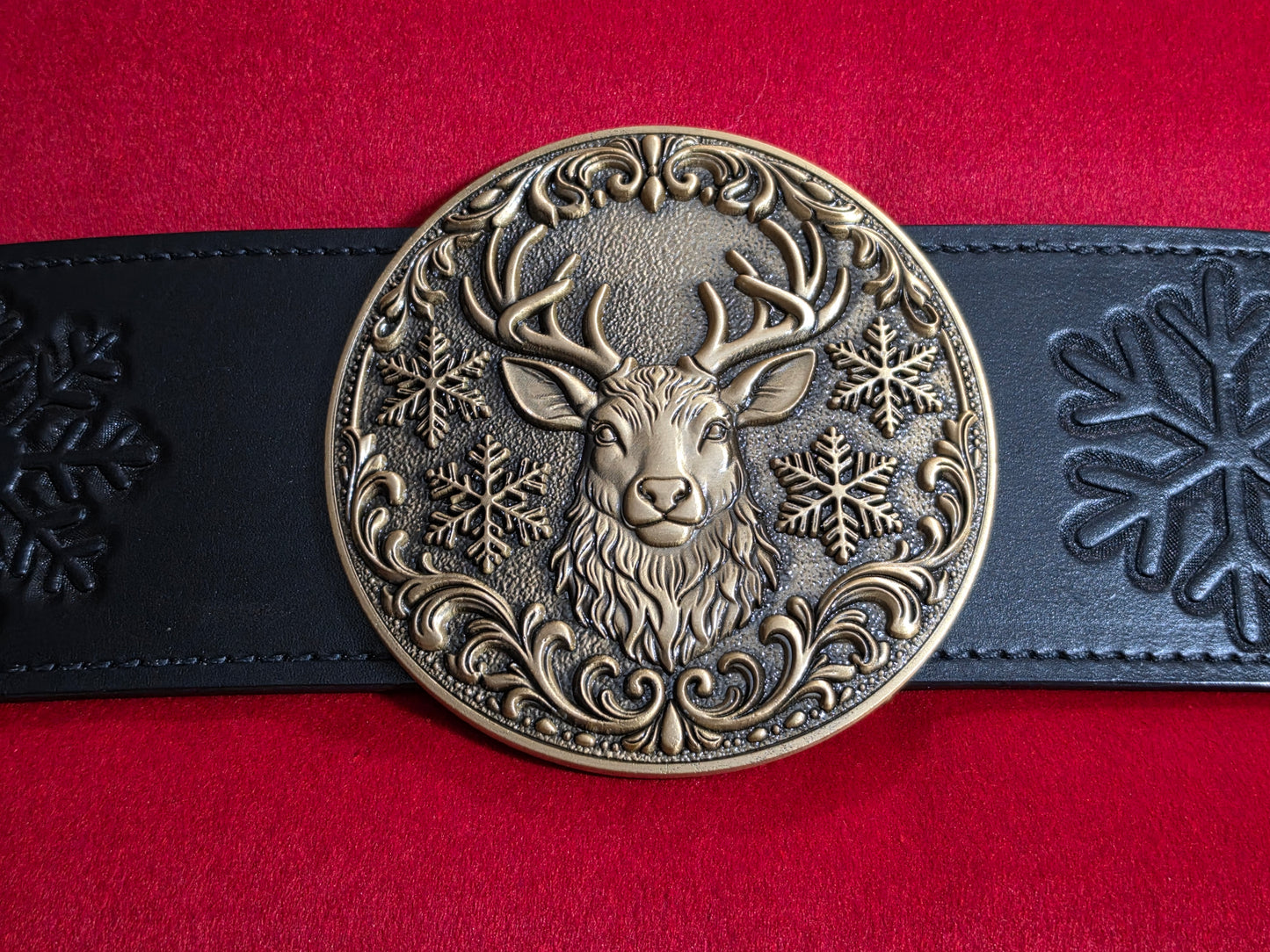 Large 5.5" Reindeer Belt Buckle for up to 4" Belt - Antique Gold