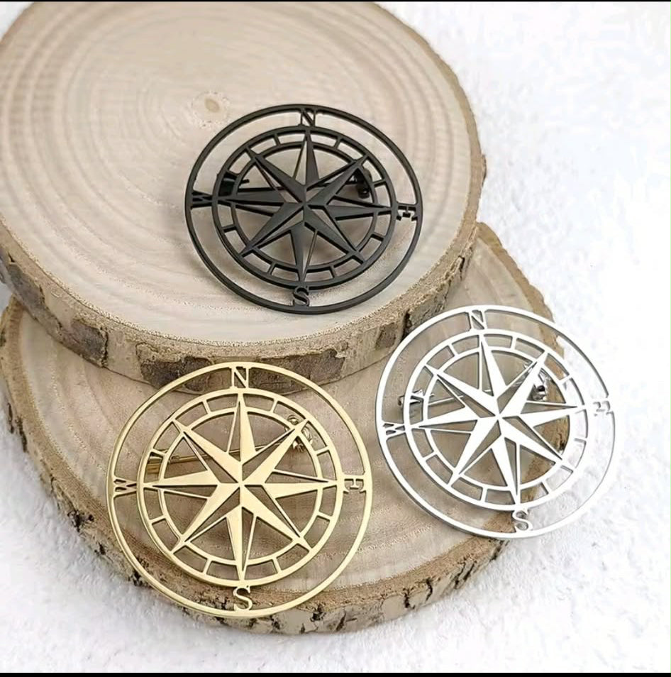 silver Compass Brooch