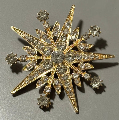 Gold Pointed Snowflake Brooch