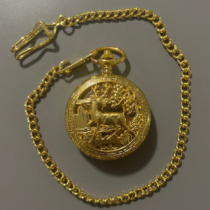 Gold Reindeer Pocket Watch