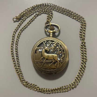 Antique Gold Reindeer Pocket Watch