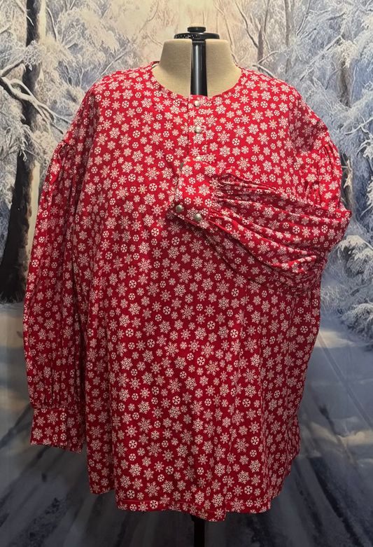 Puffy Sleeve Shirt - Red Snowflake