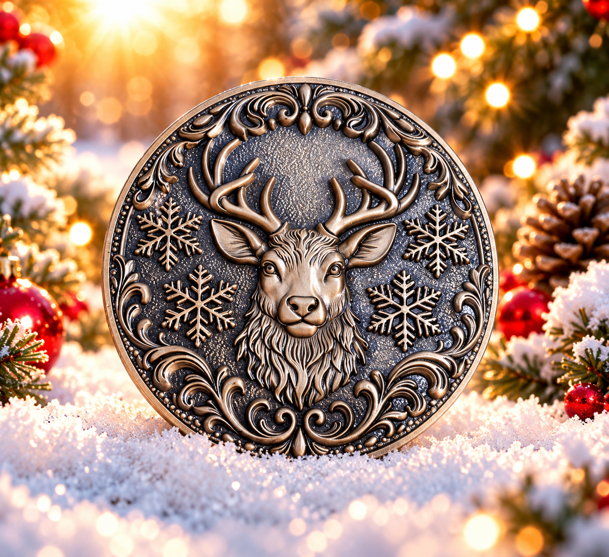 Large 5.5" Reindeer Belt Buckle for up to 4" Belt - Antique Gold