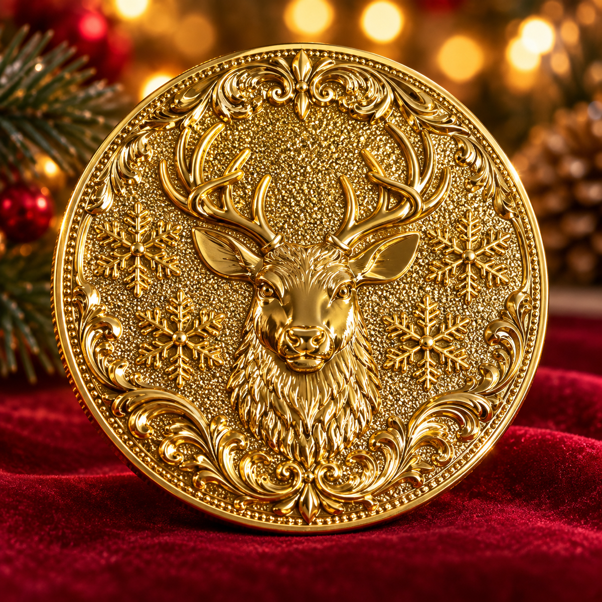 Small 4" Reindeer Belt Buckle for up to 3" belt - Bright Gold