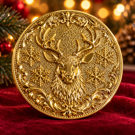Small 4" Reindeer Belt Buckle for up to 3" belt - Bright Gold
