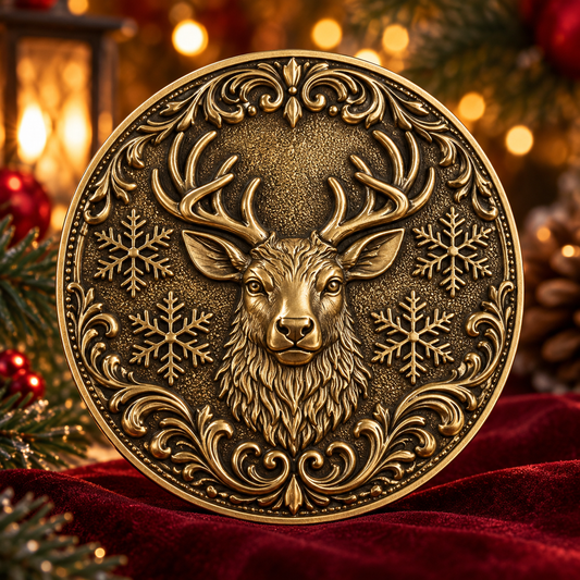 Small 4" Reindeer Belt Buckle for up to 3" belt - Antique Gold
