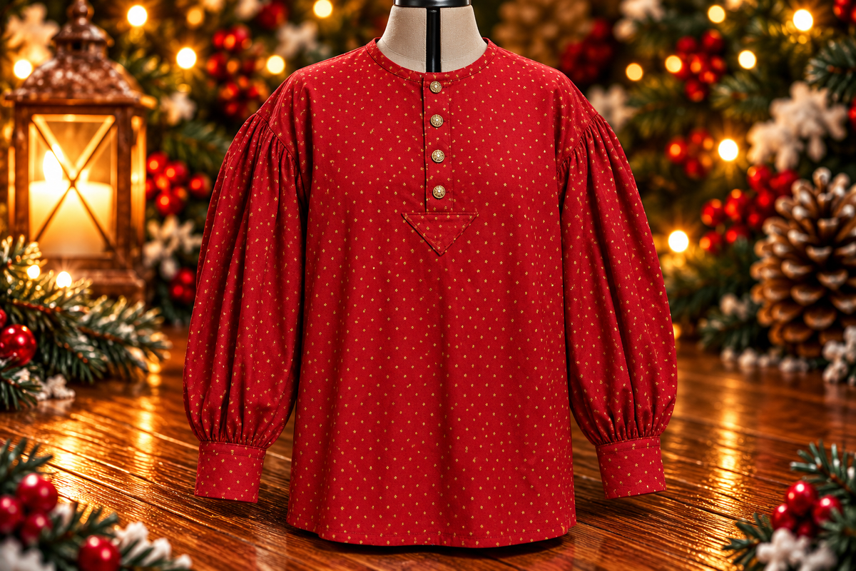 Pre Order Puffy Sleeve Shirt - Red w/ Tiny Gold Stars
