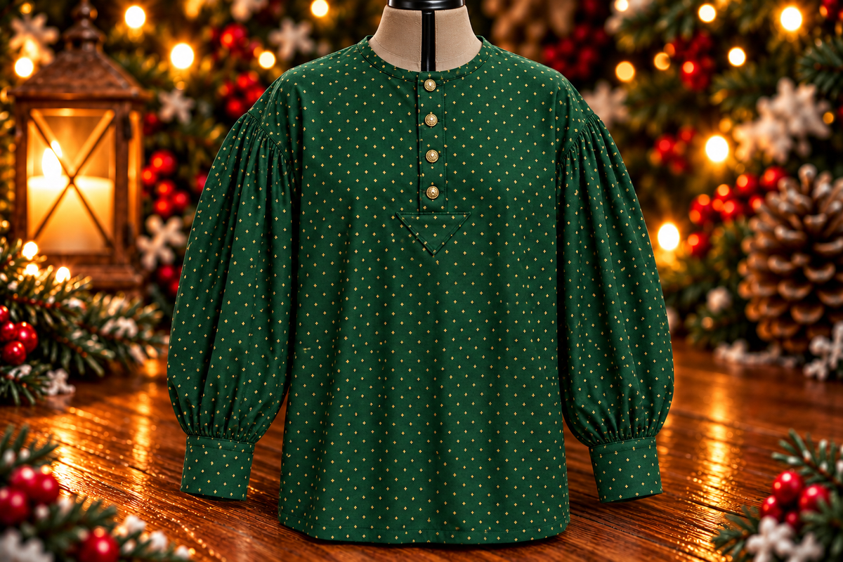 Pre Order Puffy Sleeve Shirt - Green w/ Tiny Gold Stars