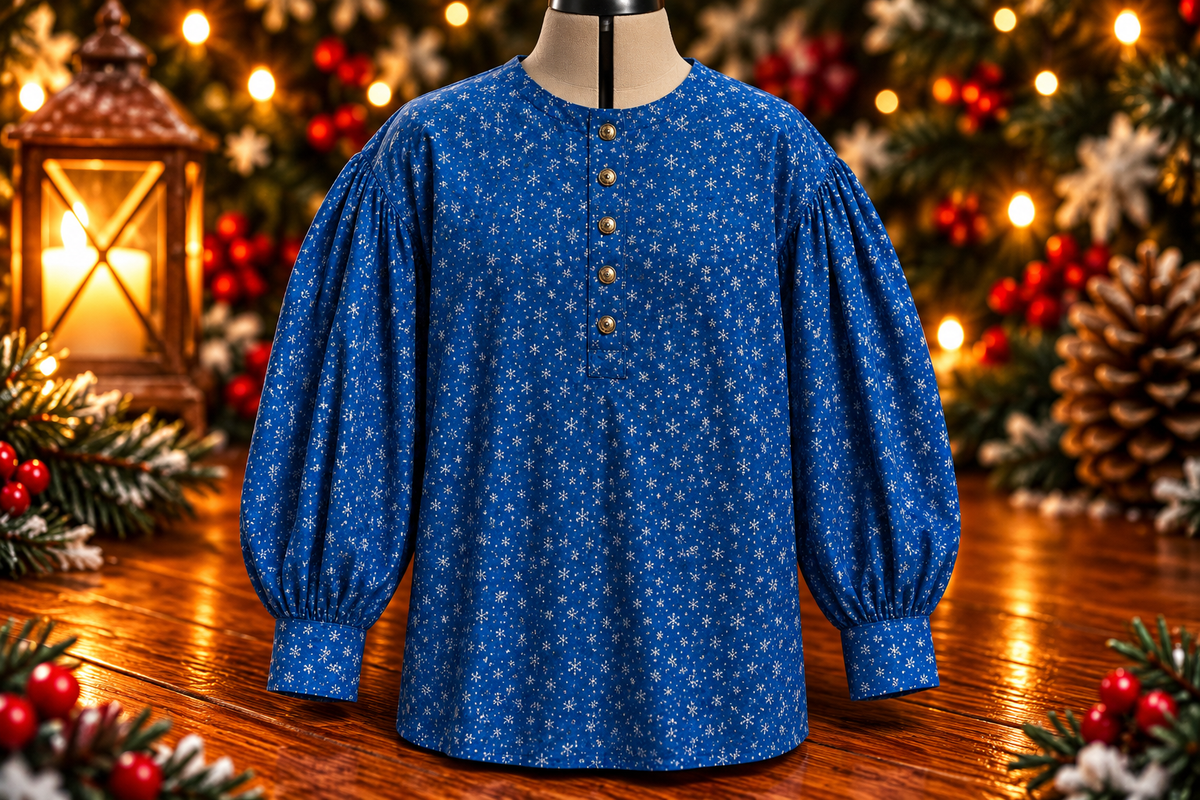 Pre Order Puffy Sleeve Shirt - Light Blue w/ White Snowflakes