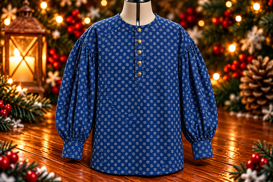 Pre Order Puffy Sleeve Shirt - Blue w/ White Snowflakes