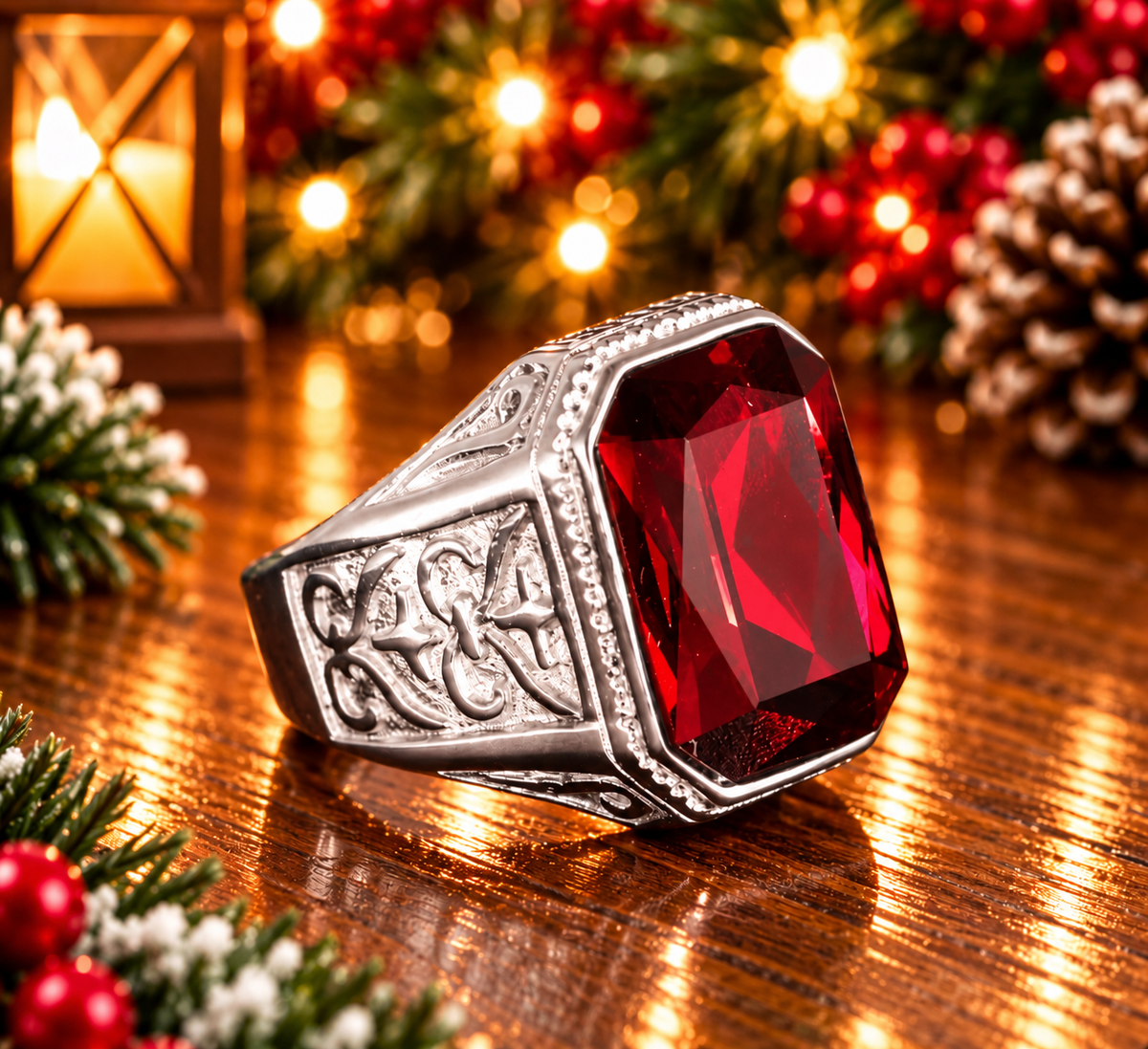 Santa Ring - Silver w/ Red Gem