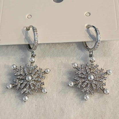 Silver w/ Pearls Snowflake Earrings