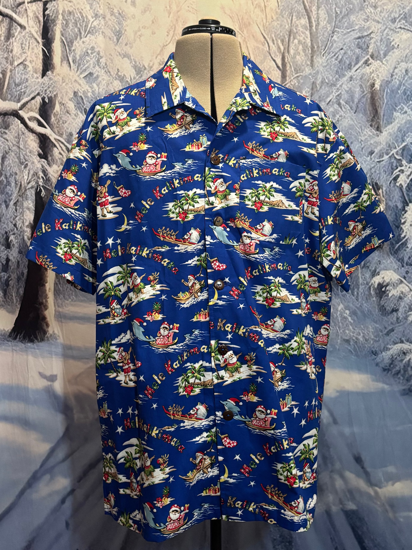 Hawaiian Style Shirt - Blue Mele Kalikimaka