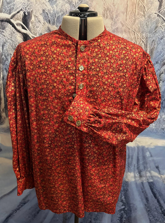 Puffy Sleeve Shirt - Red w/ Gold Poinsettia
