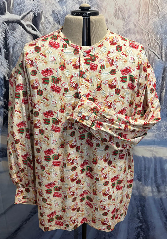 Puffy Sleeve Shirt - Christmas Stamps on Cream