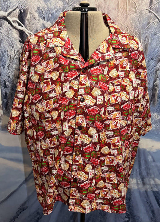 Hawaiian Style Shirt - Christmas Stamp on Red