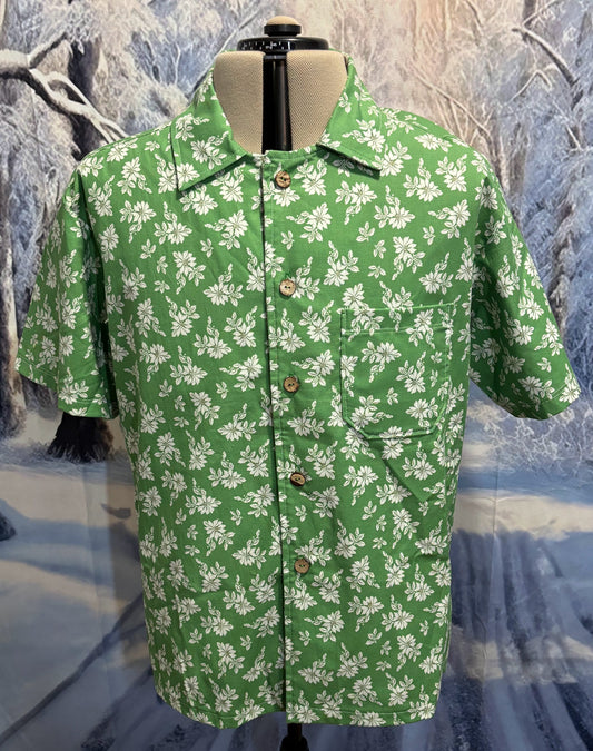 Hawaiian Style Shirt - Green Poinsettia