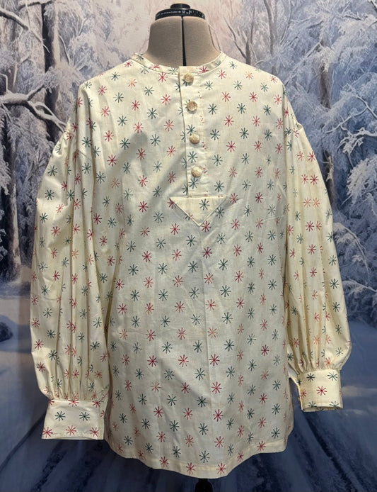Puffy Sleeve Shirt - Cream w/ Red & Green Snowflakes