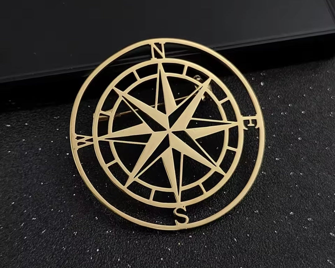 Gold Compass Brooch