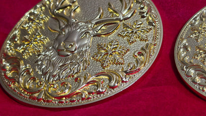 Large 5.5" Reindeer Belt Buckle for up to 4" Belt - Bright Gold