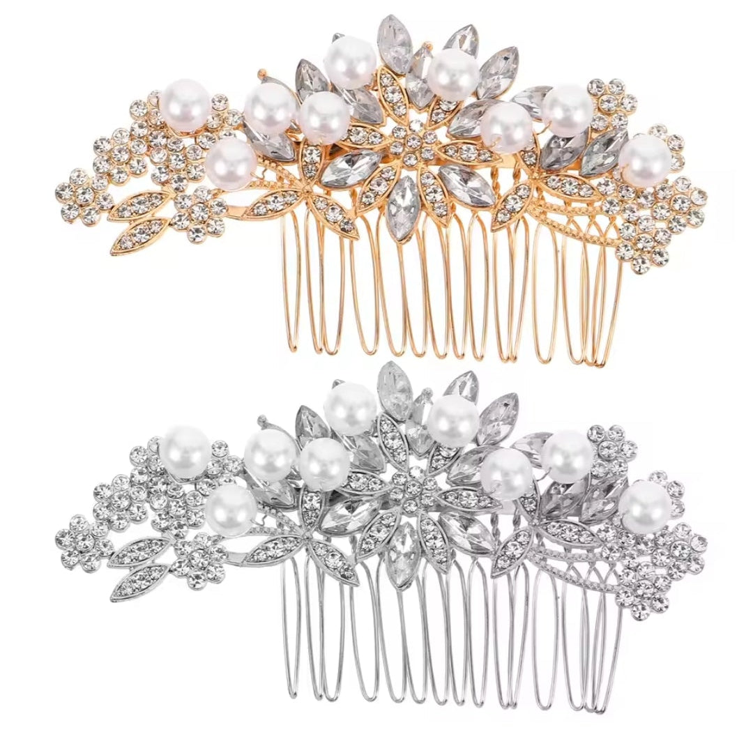 Mrs. Claus Gold Pearl & Flower Hair Piece