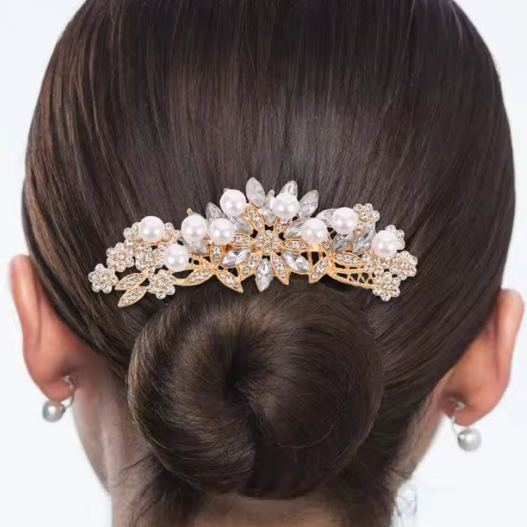 Mrs. Claus Gold Pearl & Flower Hair Piece
