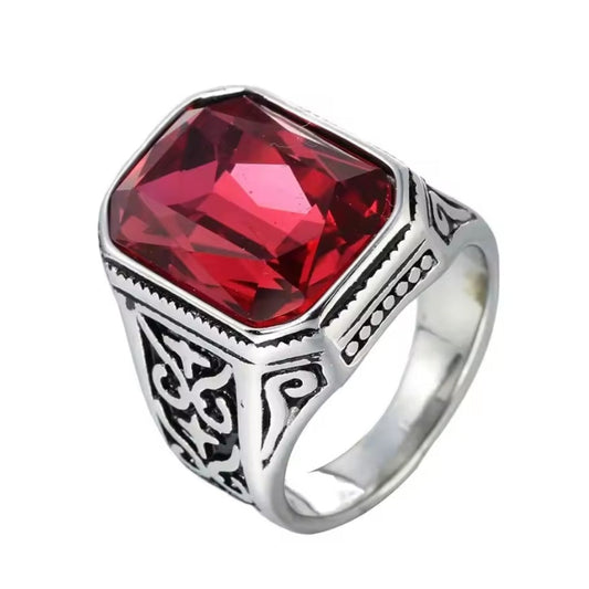 Santa Ring - Antique Silver w/ Red Gem