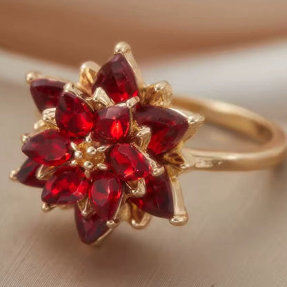 Mrs. Claus Ring - Red Gem Poinsettia