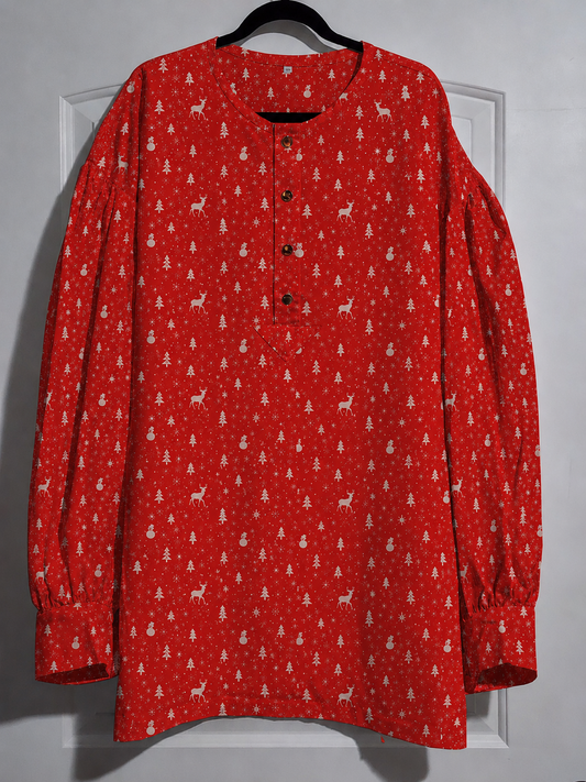 Pre Order Puffy Sleeve Shirt - Red Christmas Print