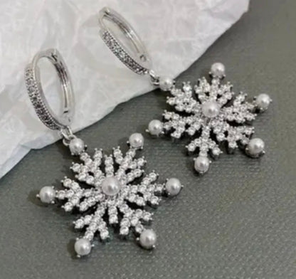 Silver w/ Pearls Snowflake Earrings