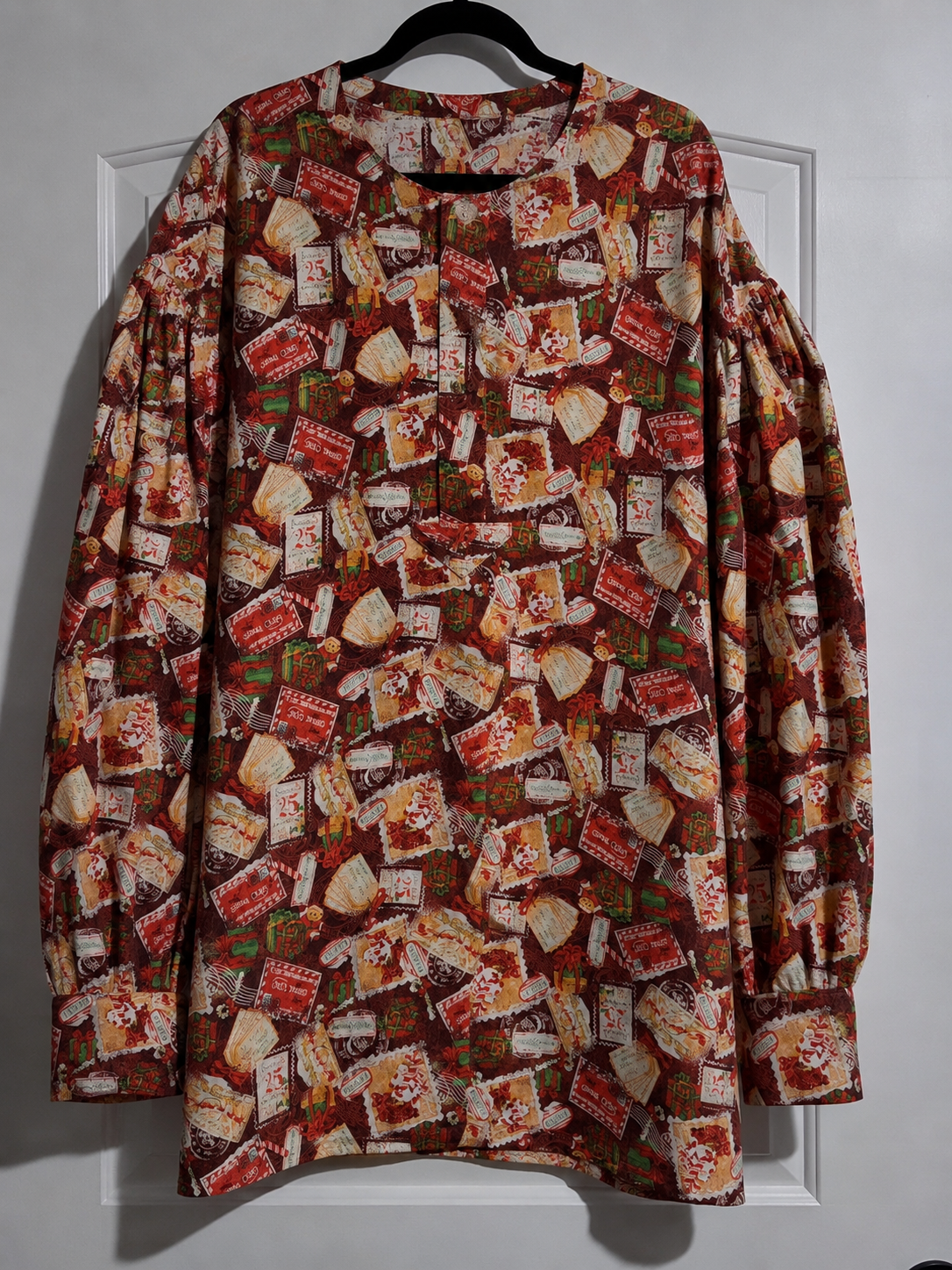 Pre Order Puffy Sleeve Shirt - Red Christmas Stamps