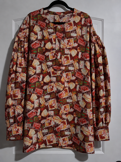 Pre Order Puffy Sleeve Shirt - Red Christmas Stamps