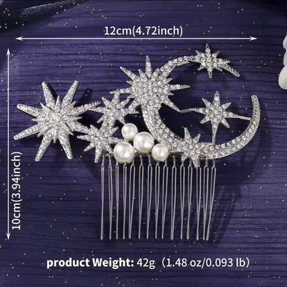 Mrs. Claus Large Silver Stars & Moon Hair Piece