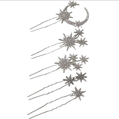 Mrs. Claus Silver Moon & Stars Hairpins