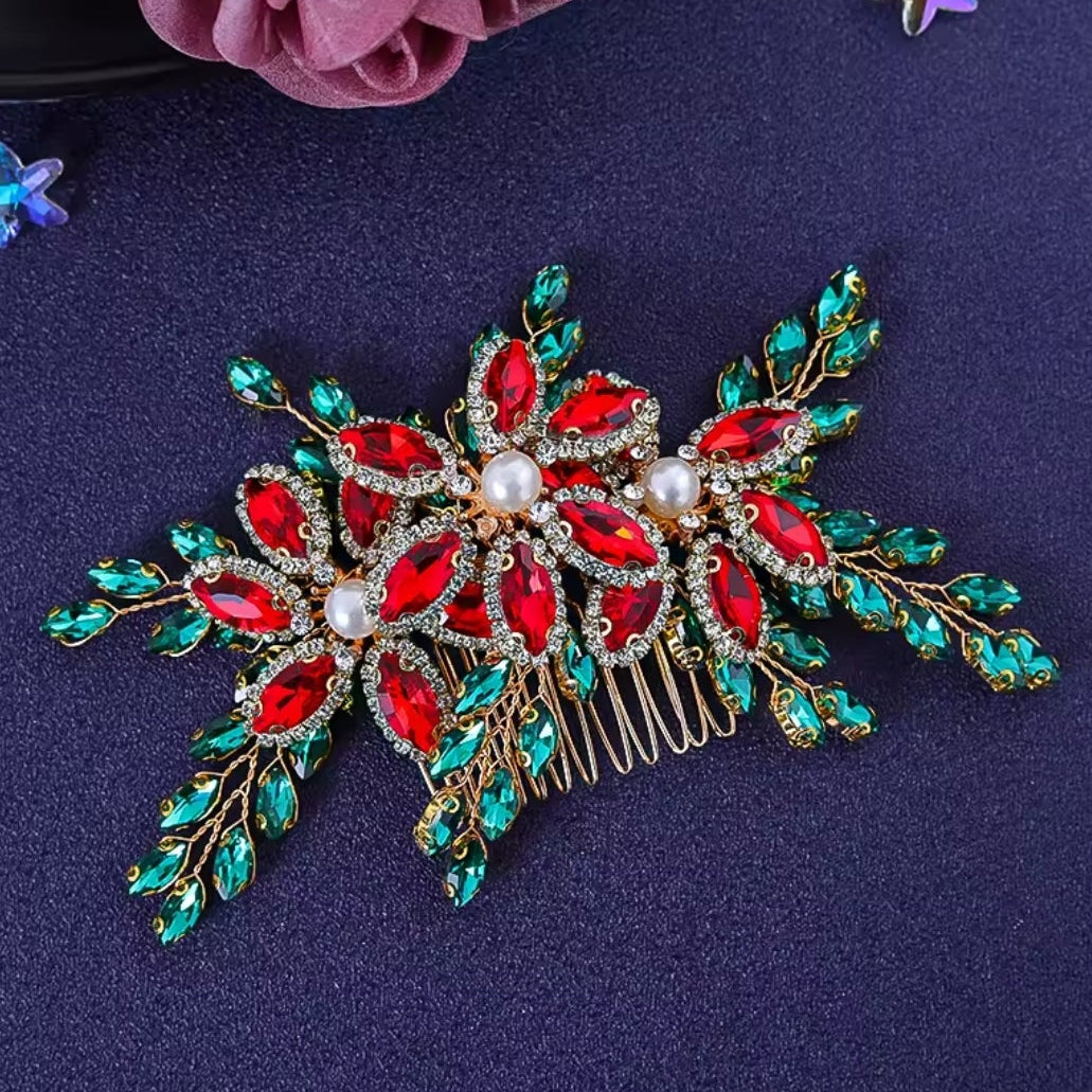 Mrs. Claus Red & Green Crystal Hair Piece