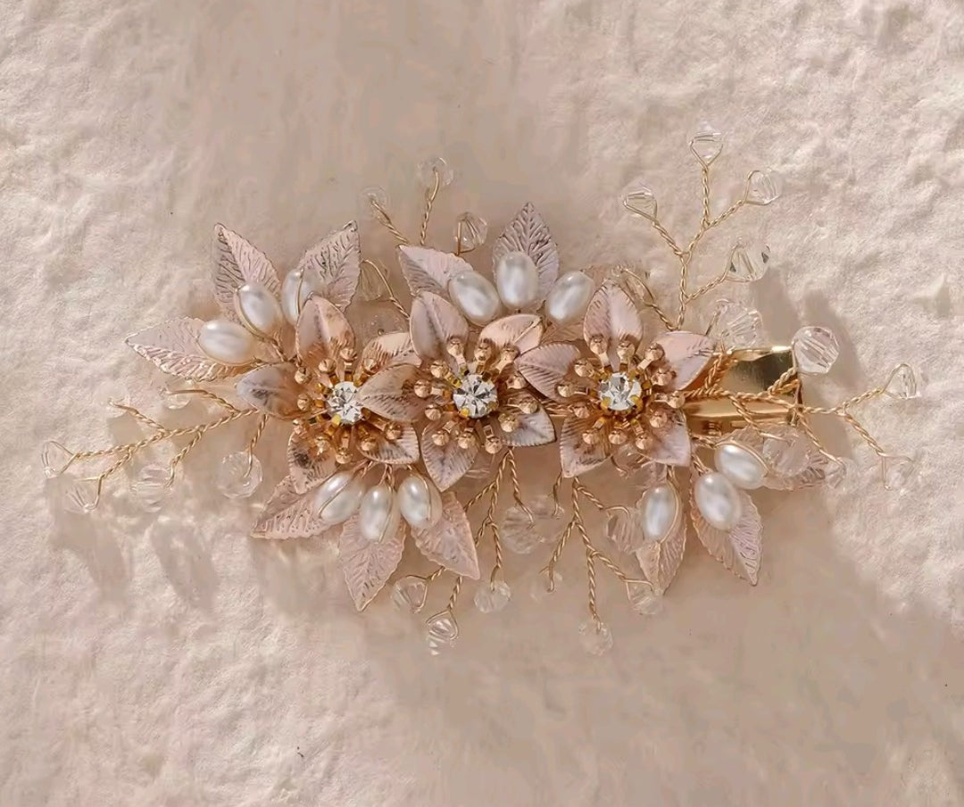 Mrs. Claus Light Rose Gold Flower Hair Clip
